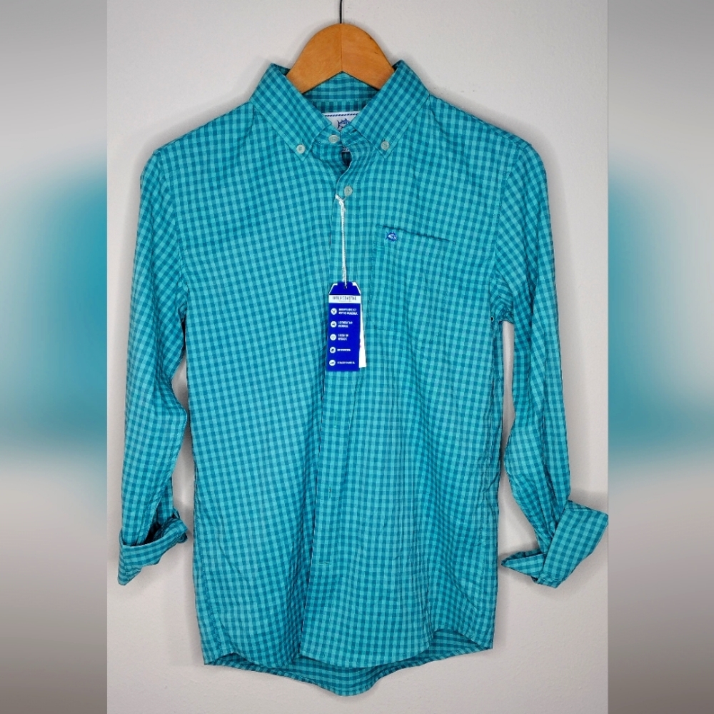 Southern Tide Plaid Intercoastal Button Down Shirt Blue Boys Size XL 16 GREEN
